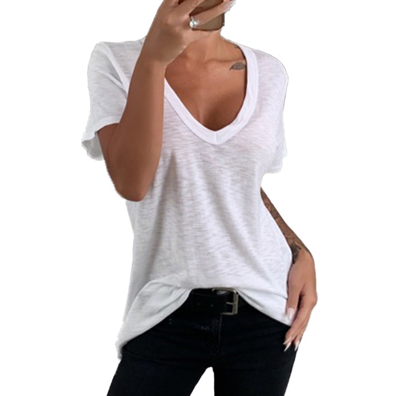 Damen lässiges V-Ausschnitt T-Shirt mit lockerer Passform EB