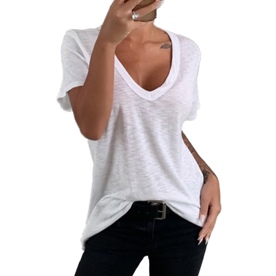 Damen lässiges V-Ausschnitt T-Shirt mit lockerer Passform EB
