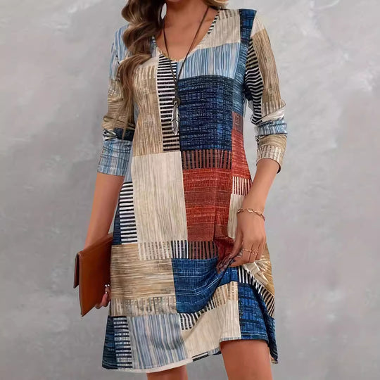 Damen Freizeitkleid mit grafischem Muster und lockerem Schnitt EB