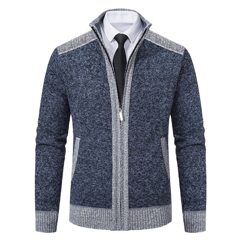 Herren elegante Strickjacke mit modernem Reißverschluss und hohem Kragen EB