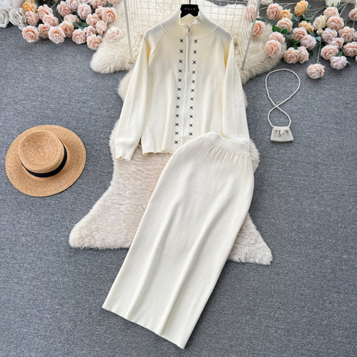 Damen eleganter Strickanzug mit Reißverschluss EB