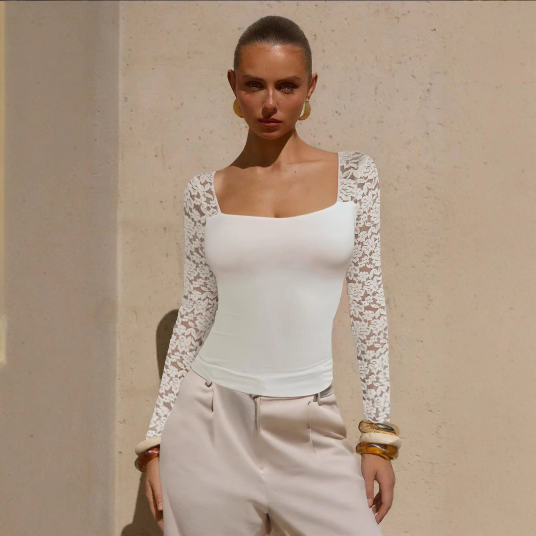 Damen Elegantes Oberteil mit Spitzenärmeln EB
