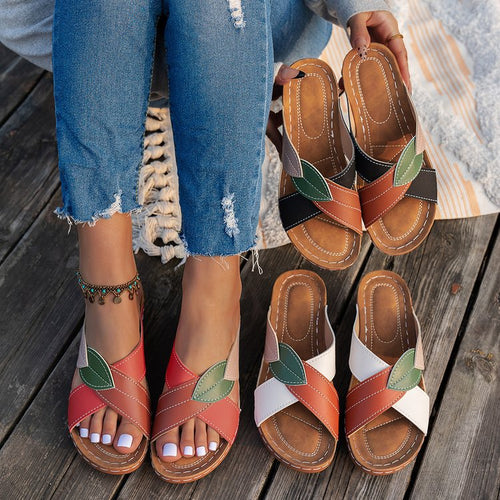 Damen Komfortable Zehensandalen mit modischem Blattdesign EB