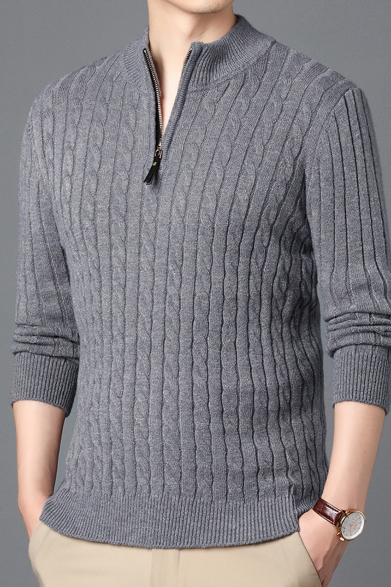 Herren Hochwertiger Strickpullover mit modernem Zipper und Detailstruktur EB