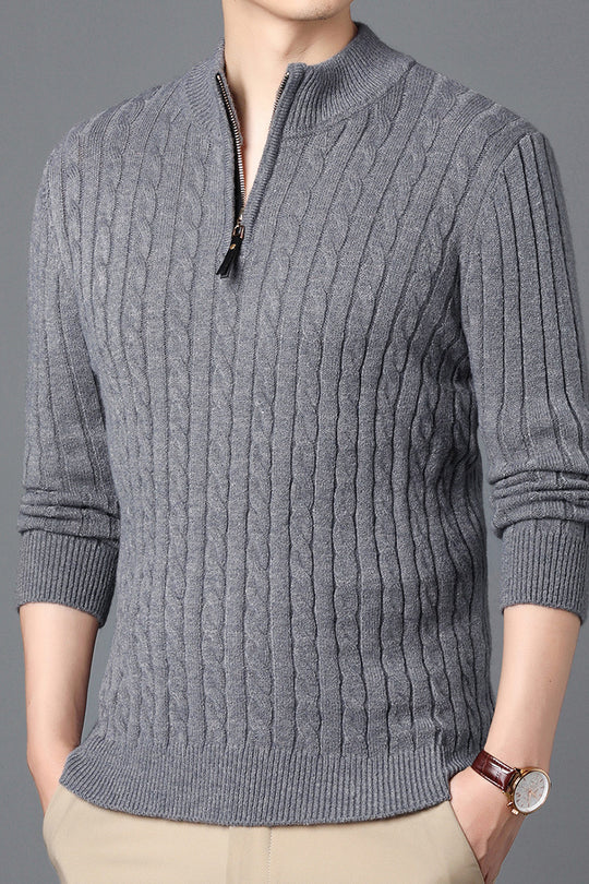 Herren Hochwertiger Strickpullover mit modernem Zipper und Detailstruktur EB