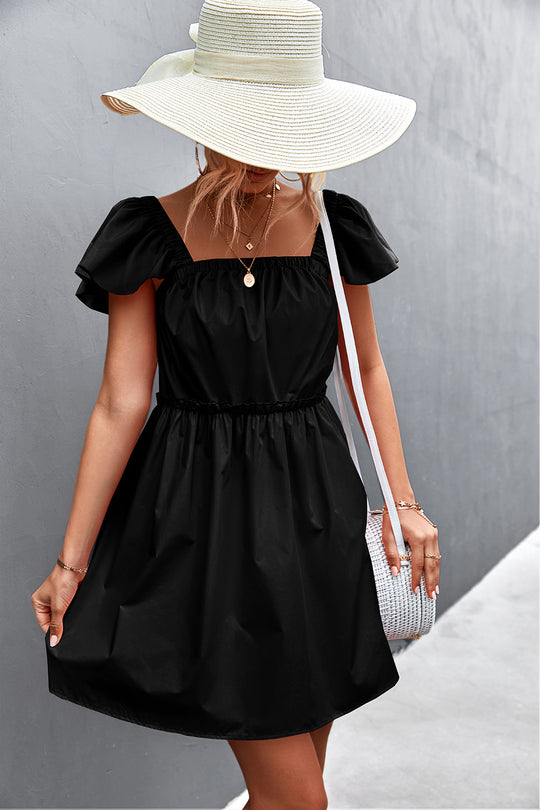 Damen Freizeitkleid mit voluminösen Ärmeln und elastischem Taillenzug EB