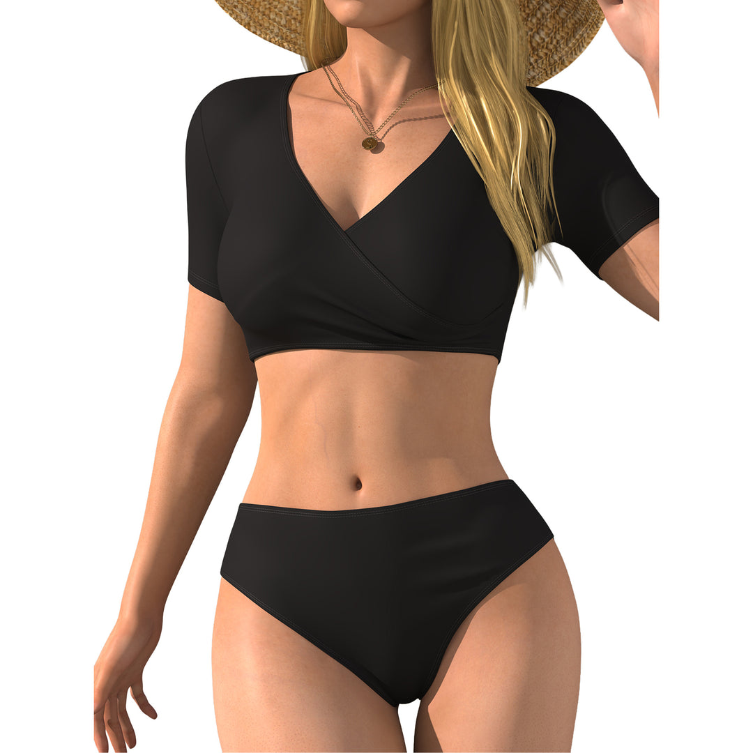 Damen Bikini-Oberteil mit Wickelschnitt und kurzen Ärmeln EB