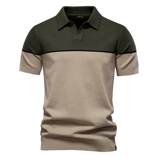 Herren nan modernes Kurzarm-Poloshirt aus Feinstrick mit offenem Reverskragen und horizontaler Kontrastpasse EB