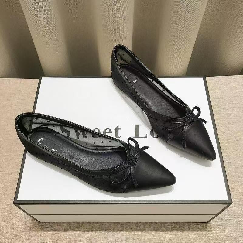 Damen elegante Ballerinas mit modischem Tiefe-Ausschnitt und verspieltem Schleifenakzent EB