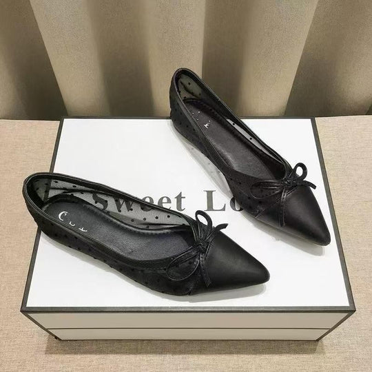 Damen elegante Ballerinas mit modischem Tiefe-Ausschnitt und verspieltem Schleifenakzent EB