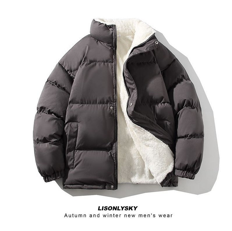 Herren nan gefütterte Winter-Steppjacke mit Teddyfutter, hohem Stehkragen und verdeckter Druckknopfleiste EB