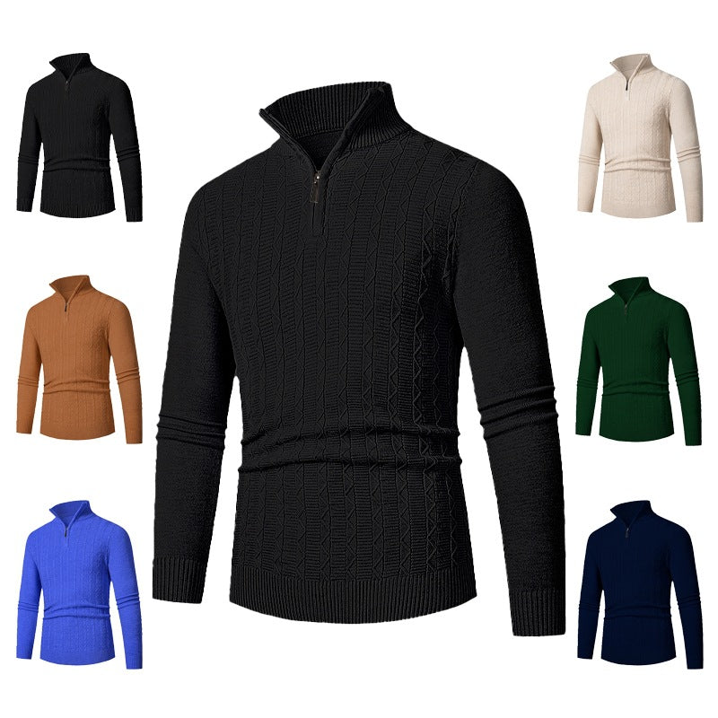 Herren modischer Strickpullover mit hochschließendem Reißverschluss und strukturiertem Design EB