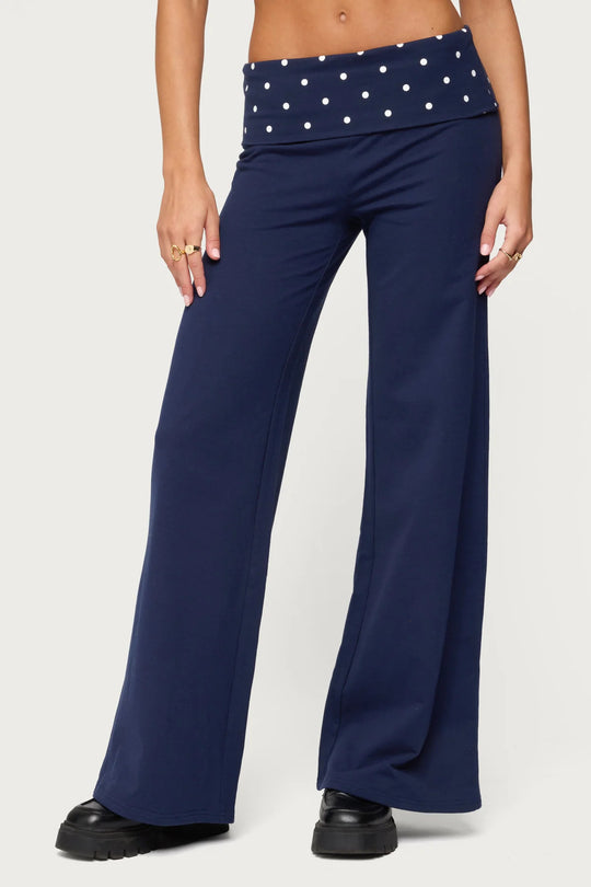 Damen weite Freizeit-Hose mit elastischem Bund und Pünktchenmuster EB