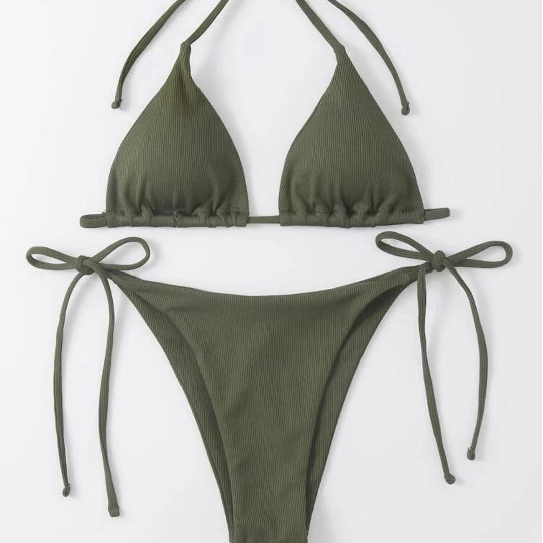 Damen Triangel-Bikini mit verstellbaren Trägern und Ripp-Design EB