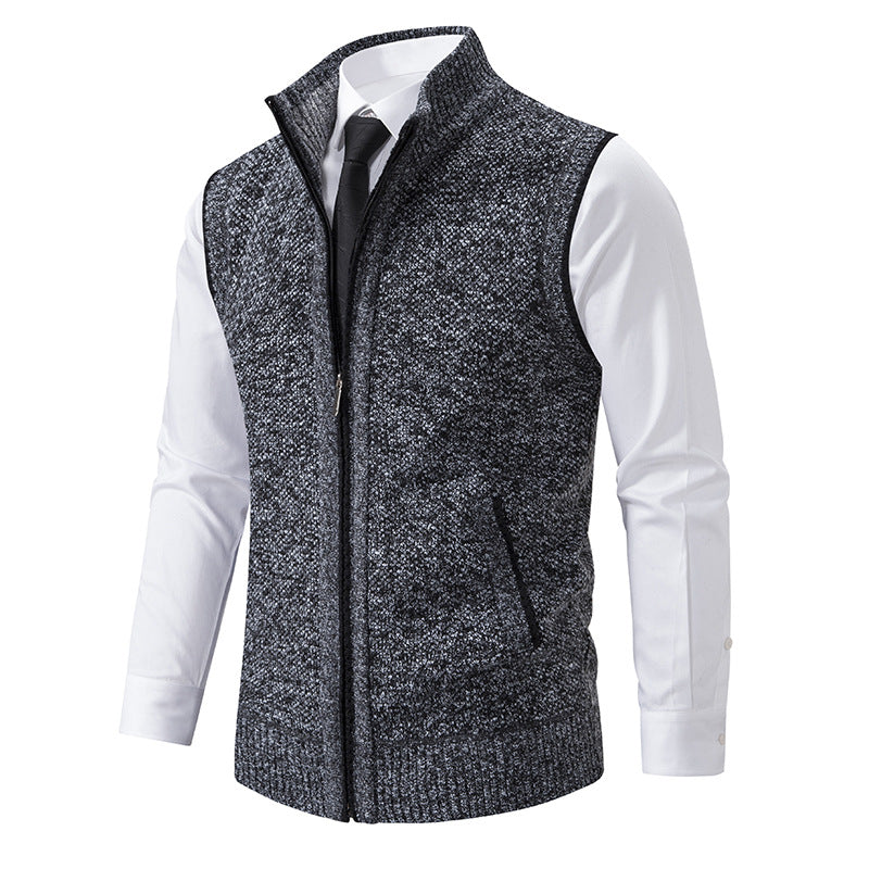 Herren nan elegante Strickweste mit Stehkragen und verdecktem Reißverschluss EB