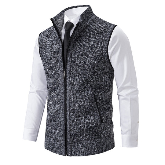 Herren nan elegante Strickweste mit Stehkragen und verdecktem Reißverschluss EB