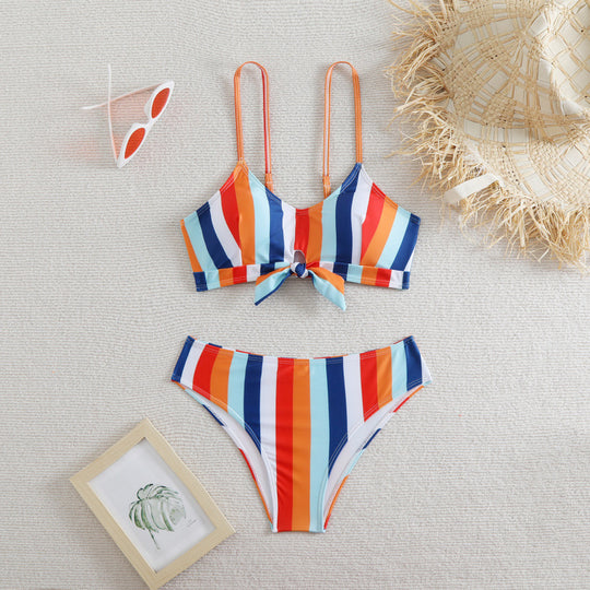 Damen Bikiniset mit eleganten Streifen und chicem Knoten EB