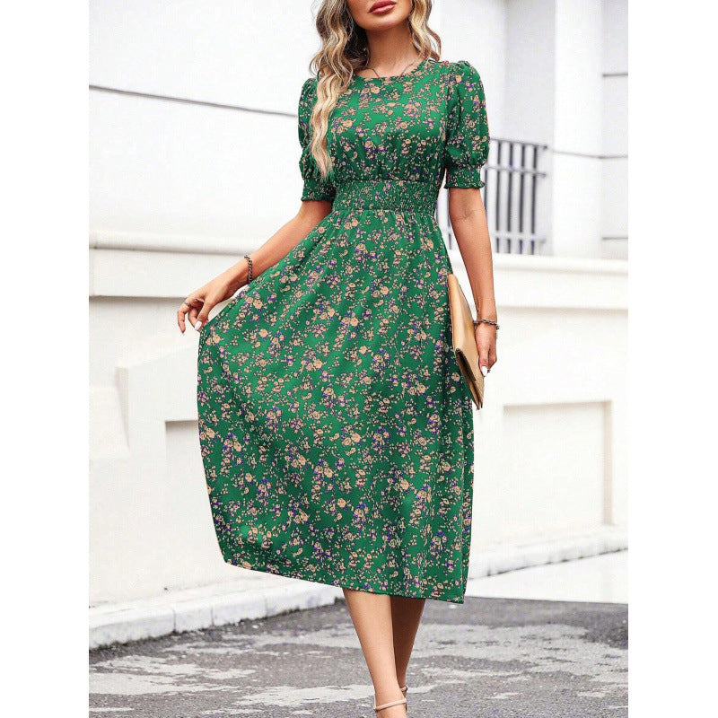 Damen Leichtes Blumendruck Maxi Kleid mit Smock-Taille EB