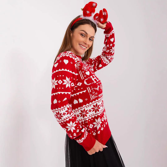 Damen Weihnachts-Pullover mit festlichem Motiv und kuscheligem Strick EB