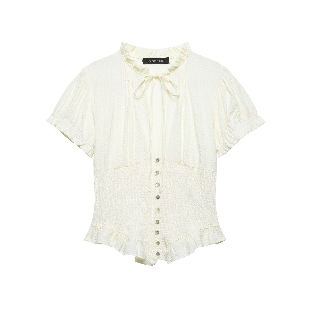 Damen Rüschenbluse mit geschlitztem Kragen und Knopfdetails EB