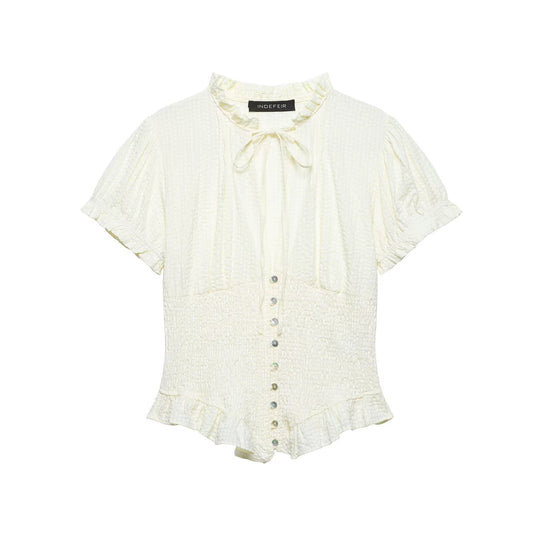 Damen Rüschenbluse mit geschlitztem Kragen und Knopfdetails EB