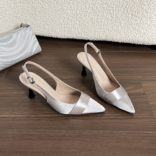 Damen Sling-Pumps mit eleganter Satin-Oberfläche und raffinierter Absatzhöhe EB