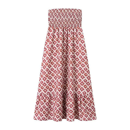 Damen Maxikleid mit elastischem Rüschensaum und verspieltem Mustermix EB