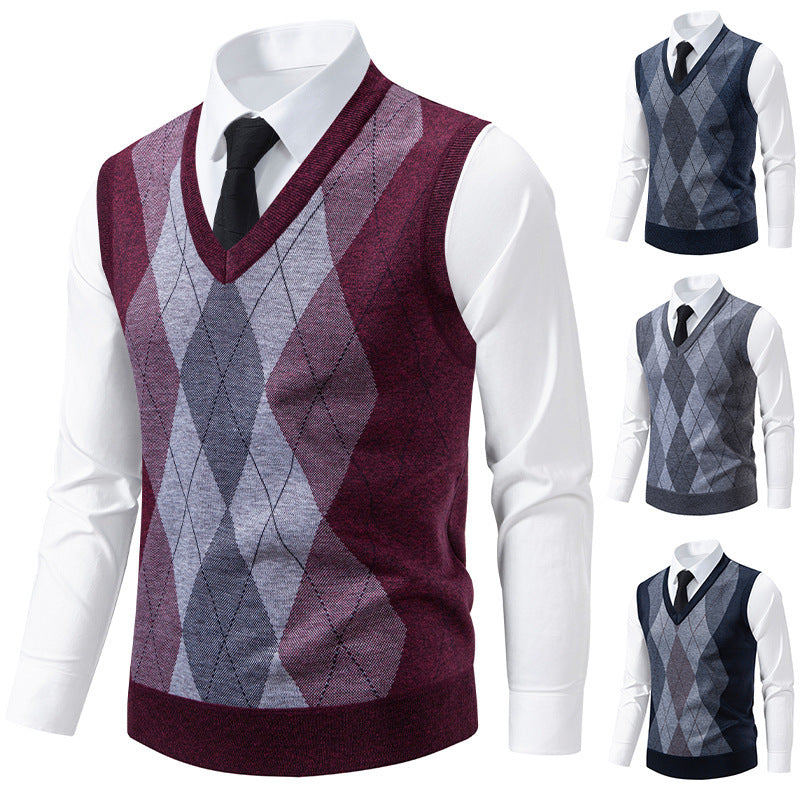 Herren Pullover mit V-Ausschnitt und klassischem Rautenmuster EB