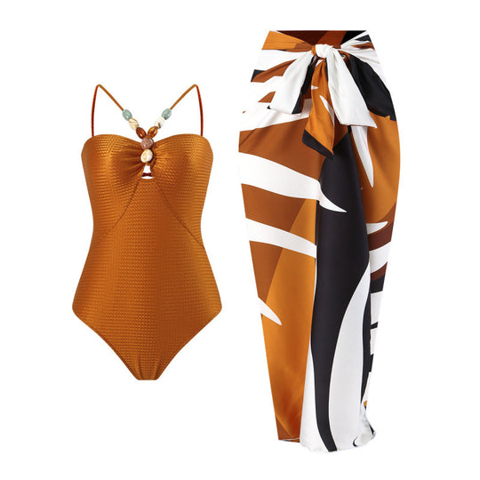 Damen Bandeau-Badeanzug mit asymmetrischem Rock EB