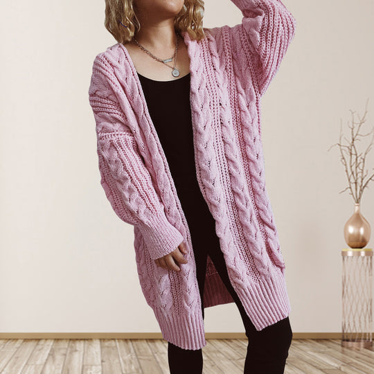 Damen Grobstrickjacke mit voluminösen Ärmeln und strukturiertem Design EB