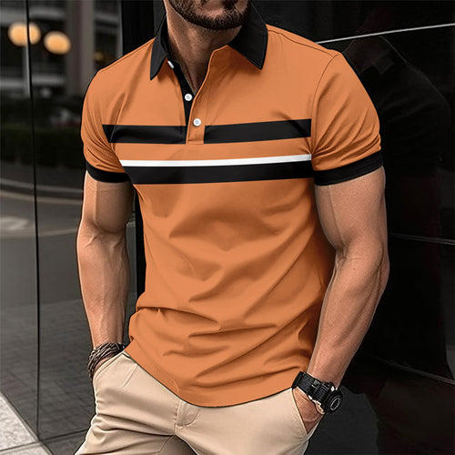 Herren Poloshirt mit modernem Kontraststreifen und atmungsaktiver Struktur EB