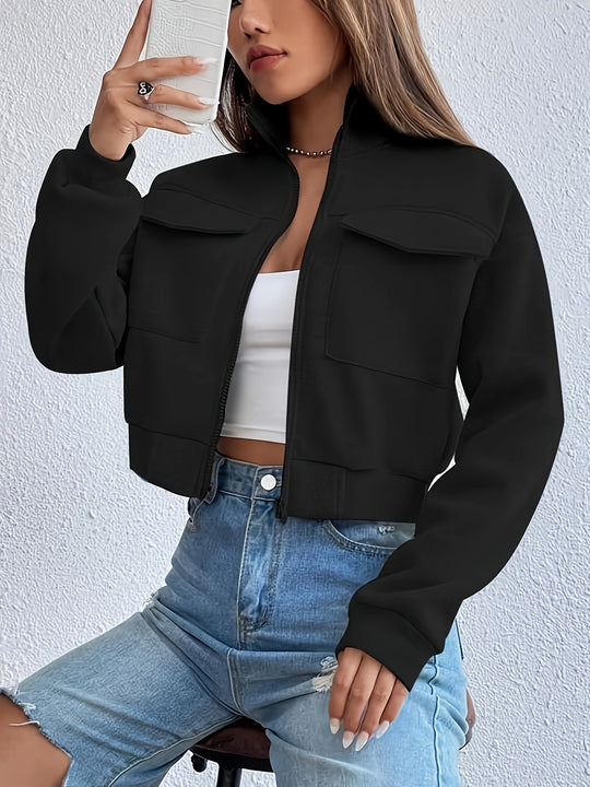 Damen modische Kurzjacke mit praktischen Aufsatztaschen und sportlichem Schnitt EB