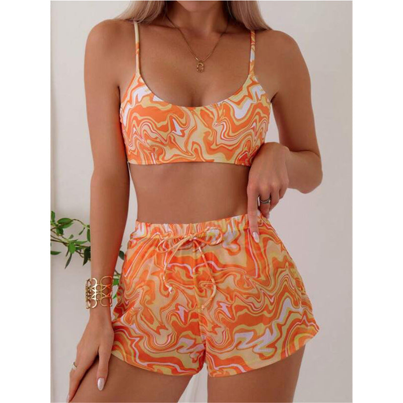 Damen Bikini-Set mit modischem Gummizug und trendy Wellenmuster EB
