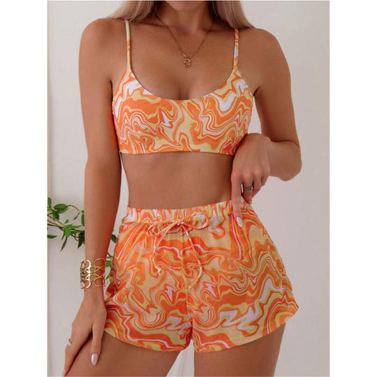 Damen Bikini-Set mit modischem Gummizug und trendy Wellenmuster EB