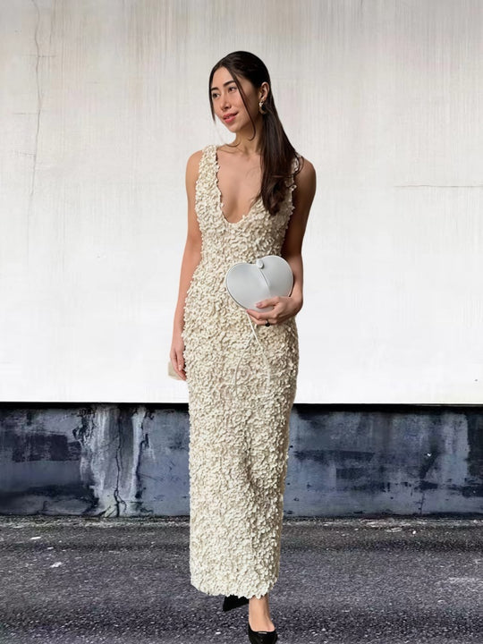 Damen Exquisites Abendkleid mit floralem Design und tiefem Ausschnitt EB
