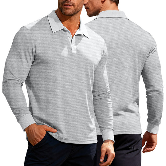 Herren nan Langarm-Poloshirt aus Waffelstrick mit schmaler Passform verdeckter Knopfleiste und Hemdkragen EB