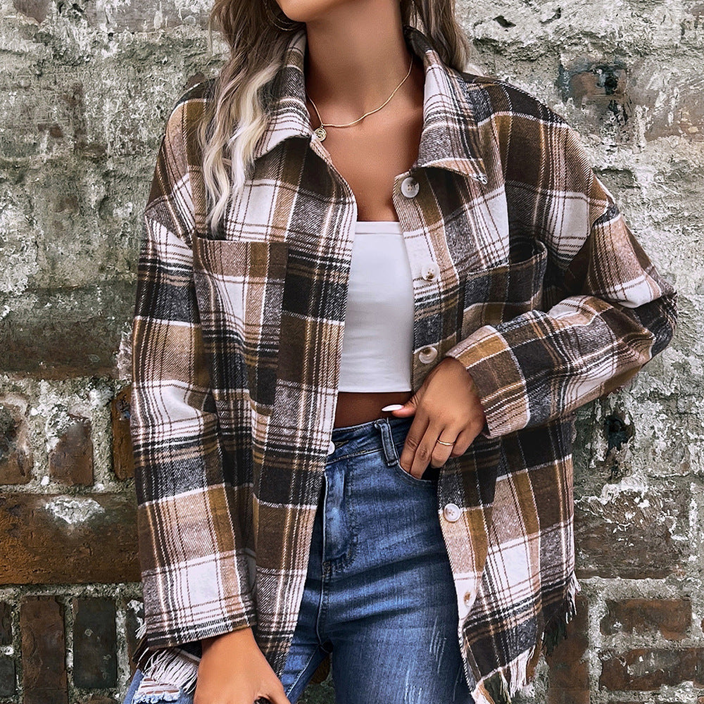 Damen Übergroße Karomuster Jacke EB
