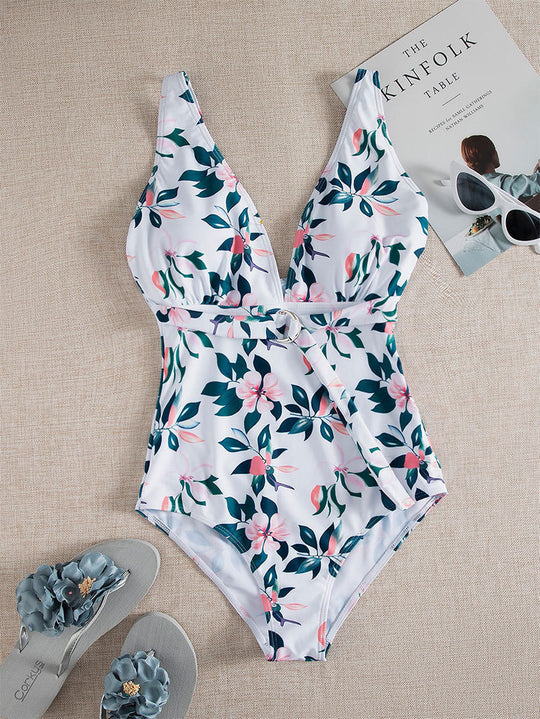 Damen Einteiler Badeanzug mit floralem Design und eleganter Taillierung EB