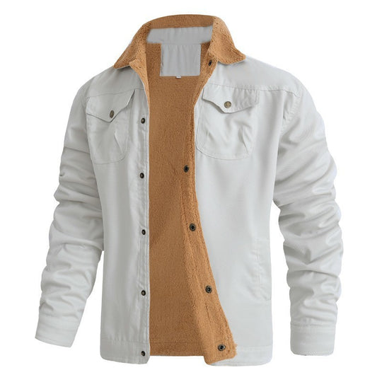 Herren nan gefütterte Canvasjacke mit Teddyfell-Innenfutter und Hemdkragen EB
