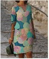 Damen luxuriöses V-Ausschnitt Kleid mit floralem Design und kurzem Ärmel EB