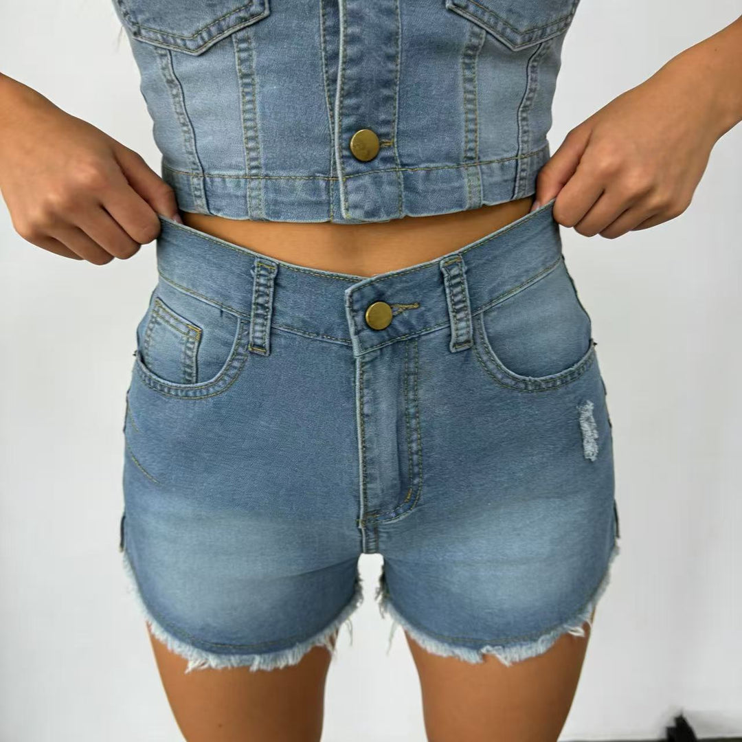 Damen Hochgeschnittene Denim-Shorts im angesagten Fransen-Look EB