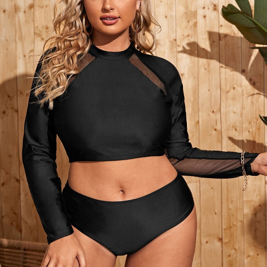Damen Surf-Badeanzug mit langärmligem Mesh-Oberteil und hoch geschnittenem Höschen EB