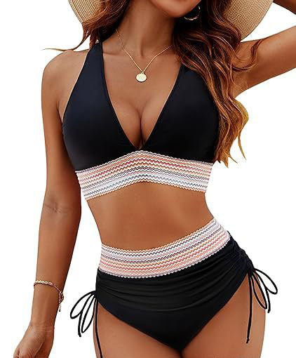 Damen Hochtailliertes Bikini-Set mit verstellbaren Trägern EB