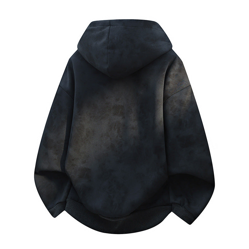 Unisex oversized Kapuzenpullover im Stonewashed-Look mit Kängurutasche, Metallnieten und geripptem Saum EB