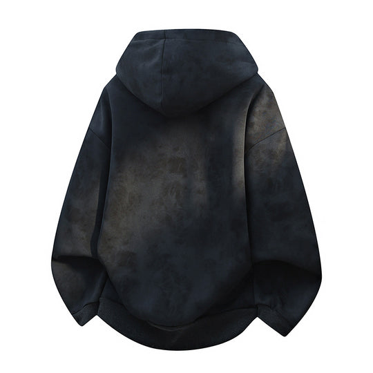 Unisex oversized Kapuzenpullover im Stonewashed-Look mit Kängurutasche, Metallnieten und geripptem Saum EB