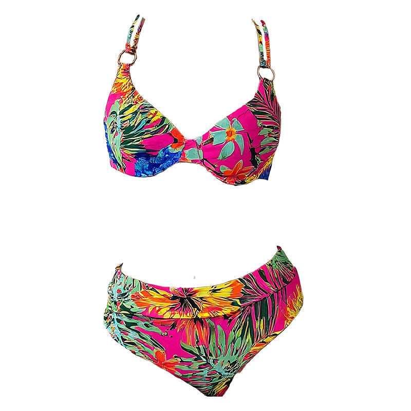 Damen Bikini-Set mit modischem Ringdetail und floralem Muster EB
