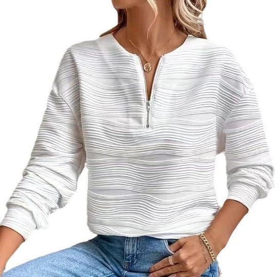 Damen Moderner Sweatshirt mit Halbreißverschluss und strukturiertem Design EB
