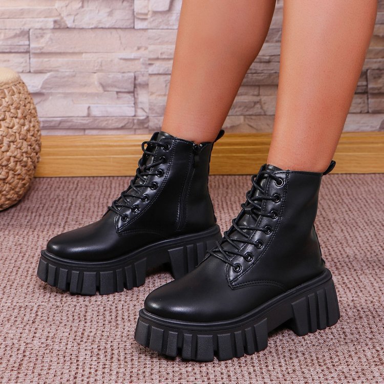 Damen robuste Chunky Stiefel mit hohem Plateausohle und schnürbarem Design EB