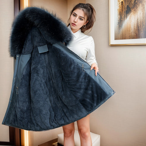 Damen isolierter Winterparka mit luxuriösem Kunstfellkragen und wärmendem Innenfutter EB