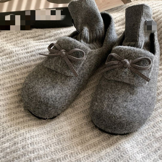 Damen warme Filz-Pantoffeln mit dekorativem Schleifen-Design EB